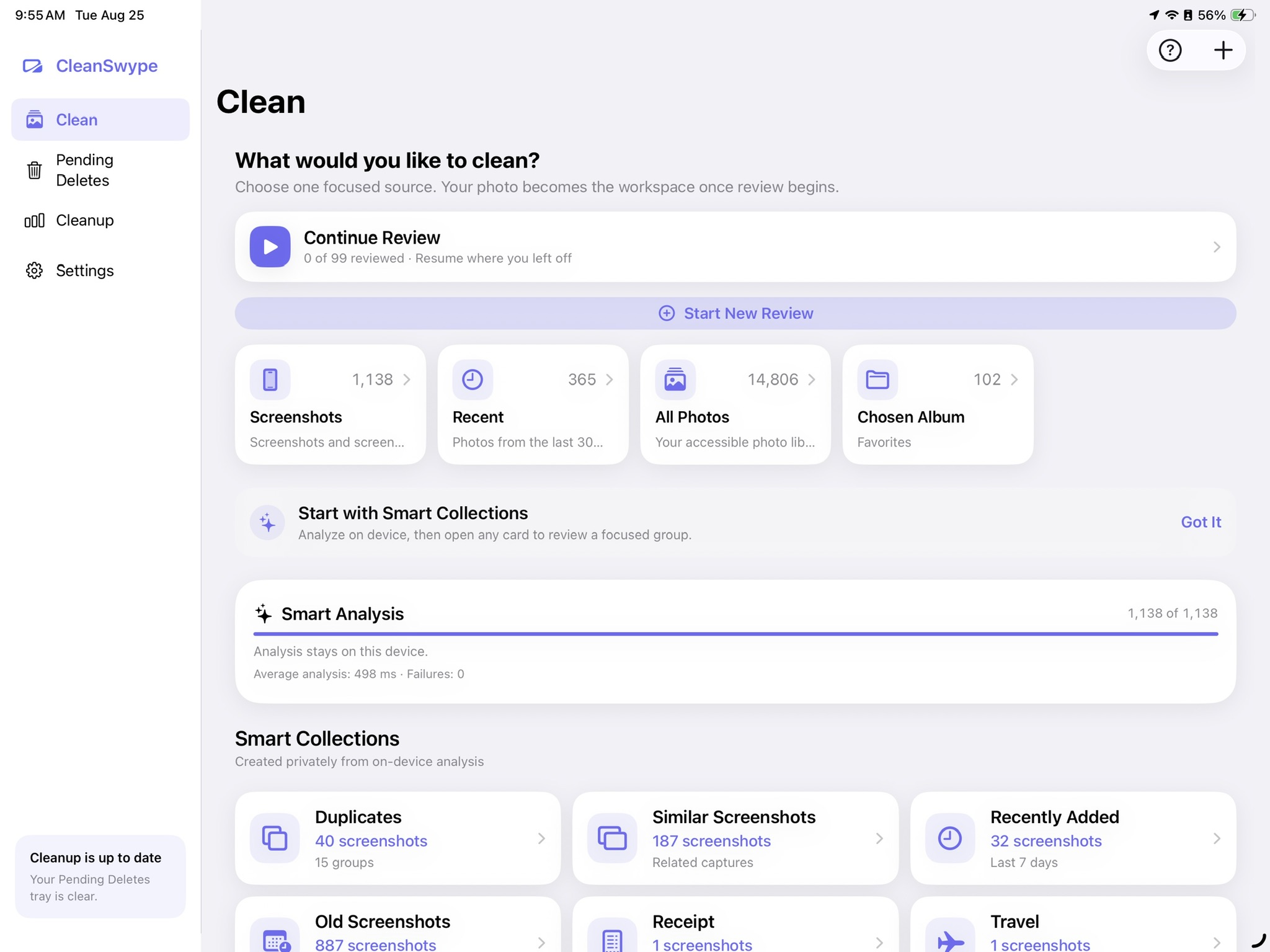 CleanSwype Clean dashboard on iPad